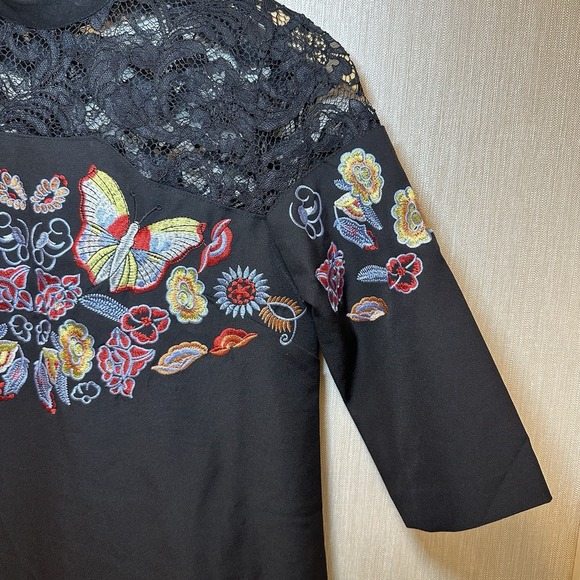 C'Fait Pour Vous , Made In France Dress 38, Embroidered Lace Detail Black Dress - Picture 6 of 13